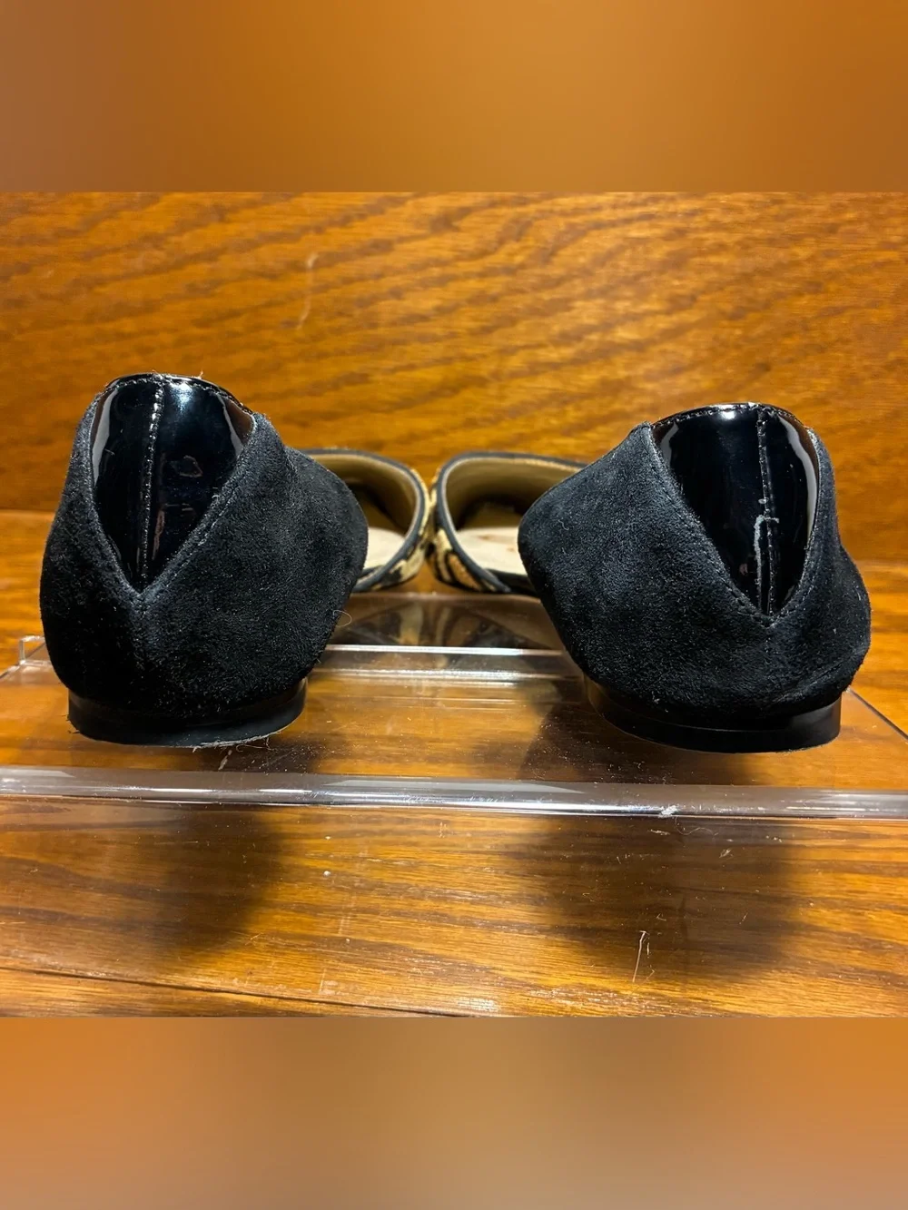 Sam Edelman Calf Hair Leopard Print Black Suede Patent d’Orsay Flats Size 7